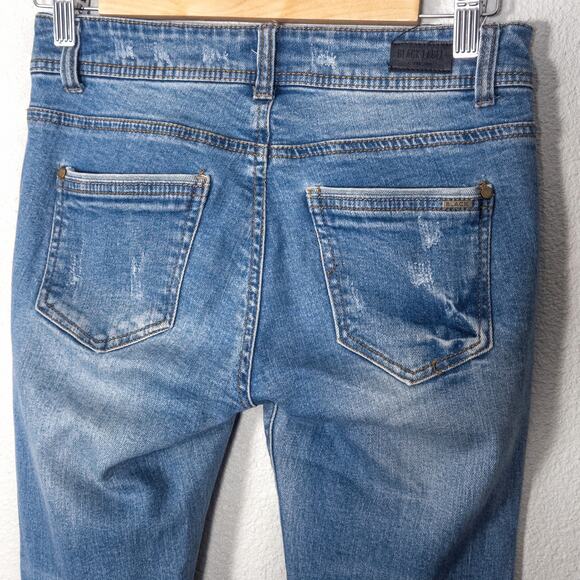Black Label Skinny Jeans Distressed Blue Raw Hem Size 25 Y2K Grunge - Picture 6 of 10